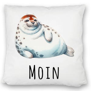 Dicke Robbe Kissen mit Spruch Moin