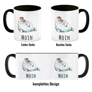 Dicke Robbe Kaffeebecher mit Spruch Moin