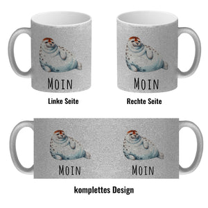 Dicke Robbe Kaffeebecher mit Spruch Moin