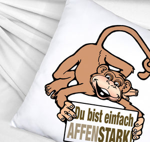 Affe Kissen mit Spruch Du bist einfach Affenstark
