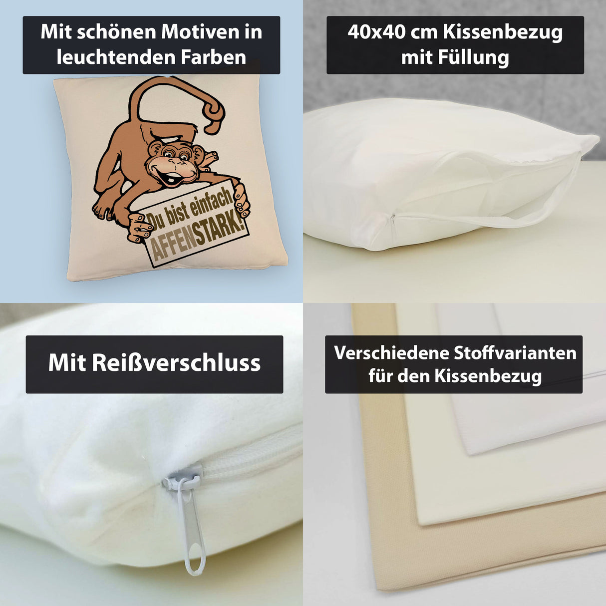 Affe Kissen mit Spruch Du bist einfach Affenstark