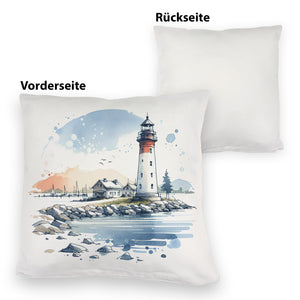 Leuchtturm mit Häuser im Hintergrund Kissen