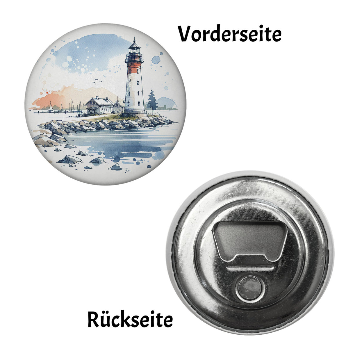 Leuchtturm mit Häuser im Hintergrund Magnet rund