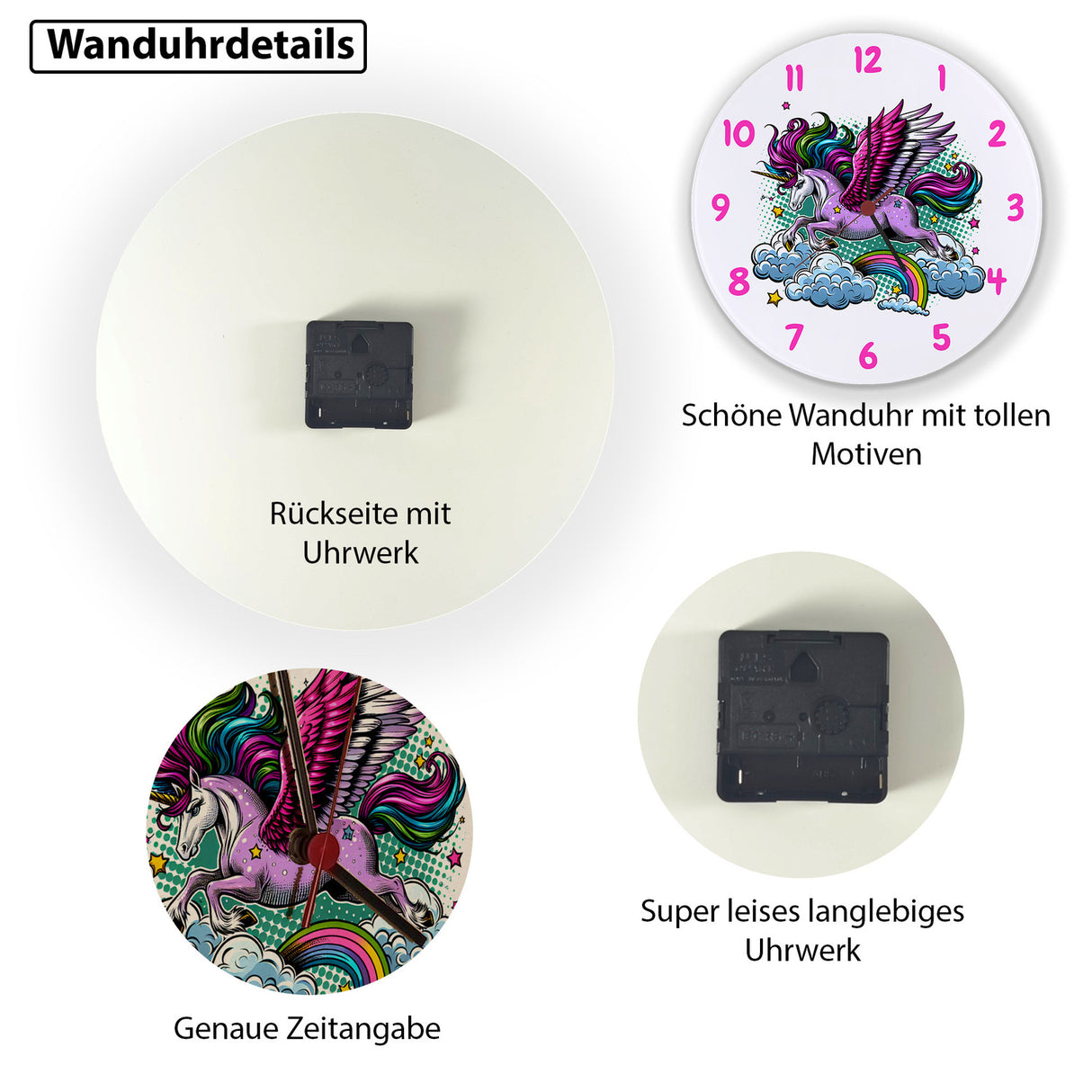 Einhorn mit bunter Mähne Wanduhr