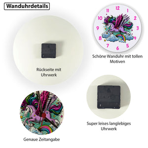 Einhorn mit bunter Mähne Wanduhr