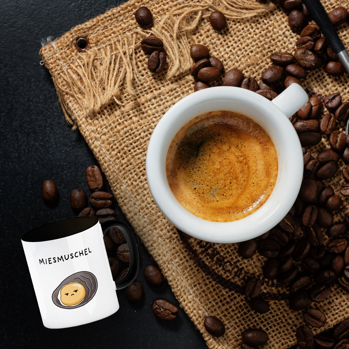 Jelly & Friends Muschel Kaffeebecher mit Spruch Miesmuschel