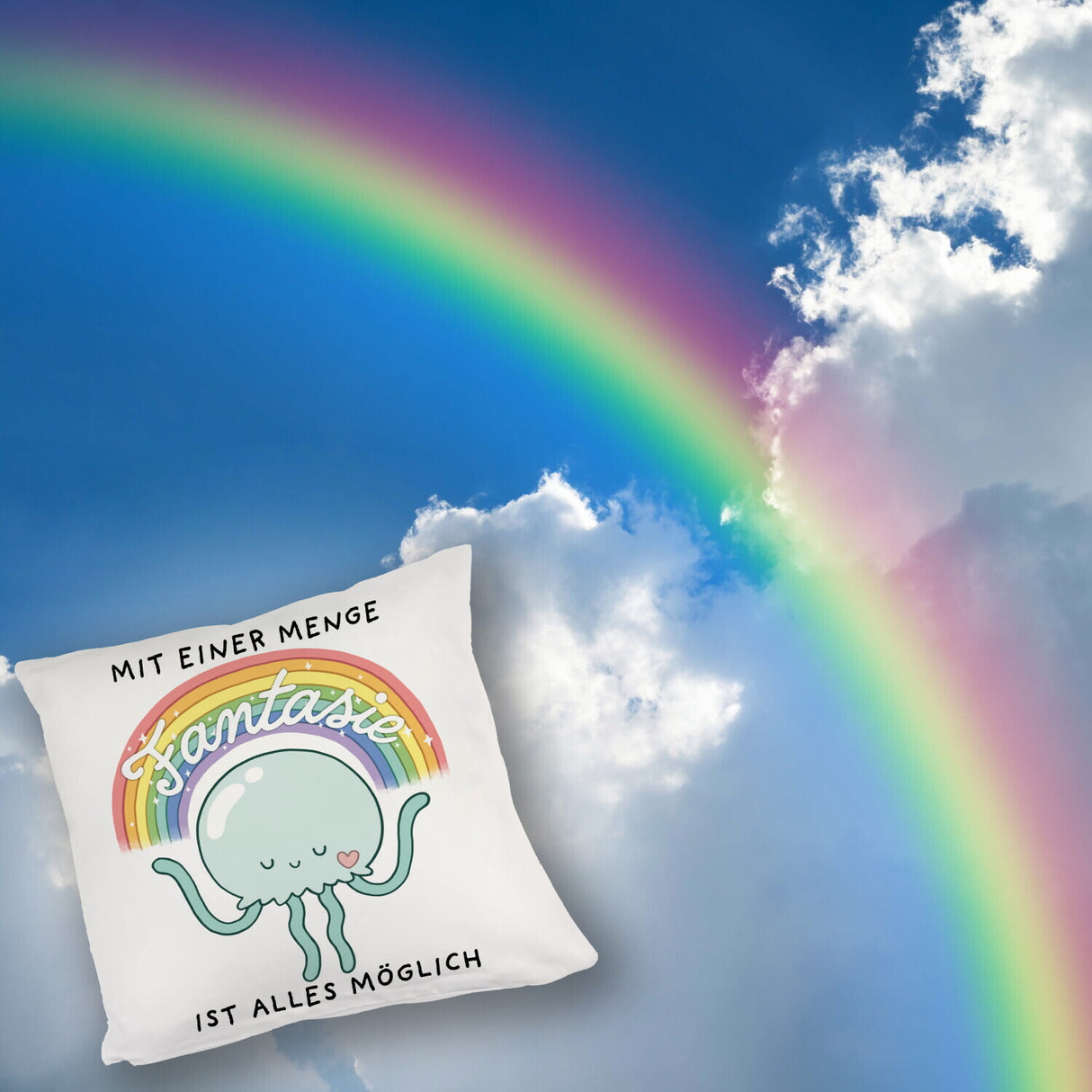 Jelly & Friends Qualle Kissen mit Spruch Mit Fantasie wird alles möglich