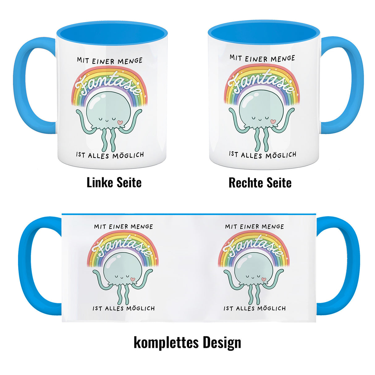 Jelly & Friends Qualle Kaffeebecher mit Spruch Mit Fantasie ist alles möglich