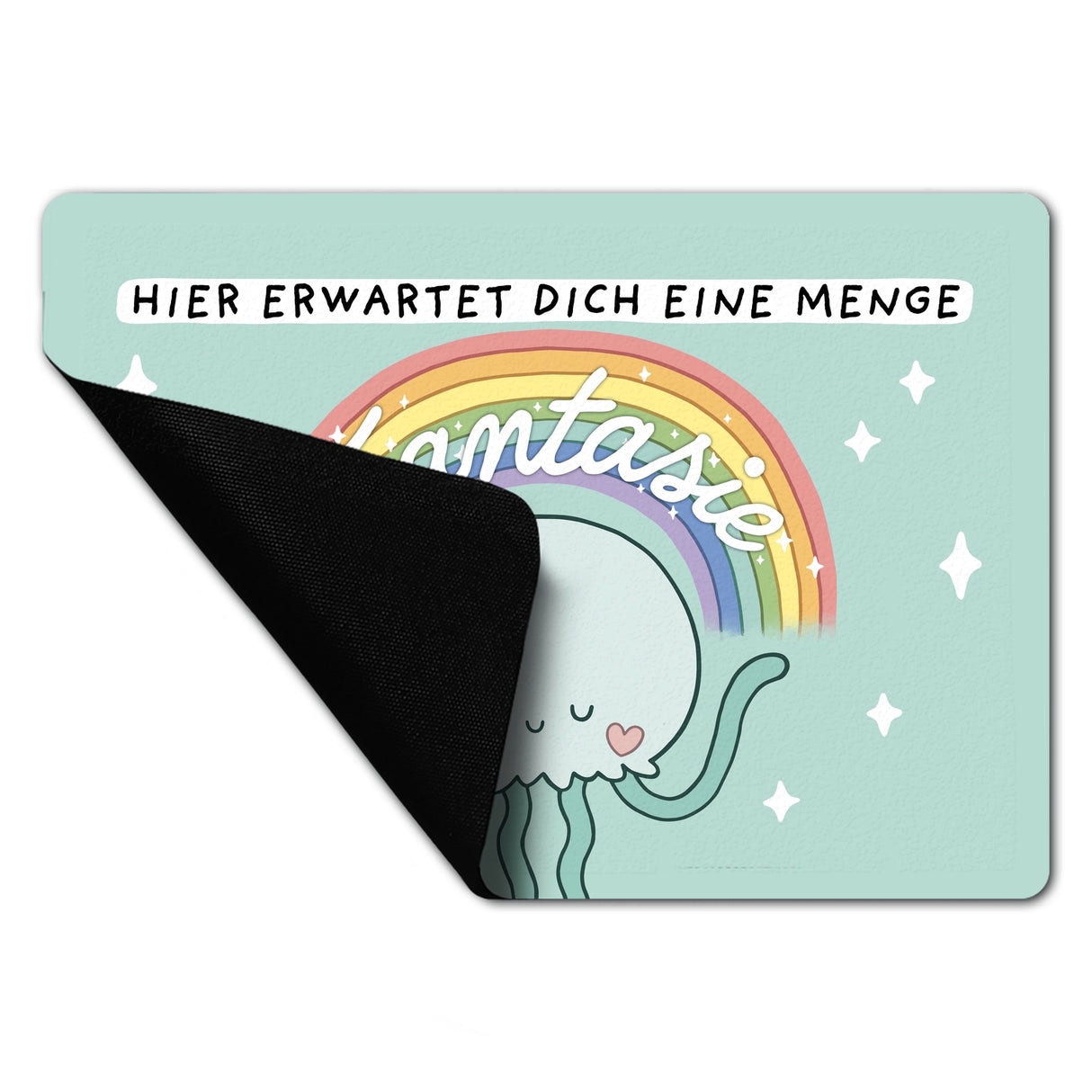 Jelly & Friends Qualle Fußmatte in 35x50 cm ohne Rand mit Spruch Hier erwartet dich eine Menge Fantasie