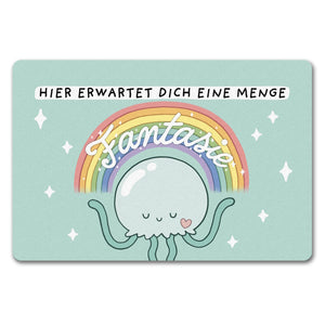 Jelly & Friends Qualle Fußmatte in 35x50 cm ohne Rand mit Spruch Hier erwartet dich eine Menge Fantasie