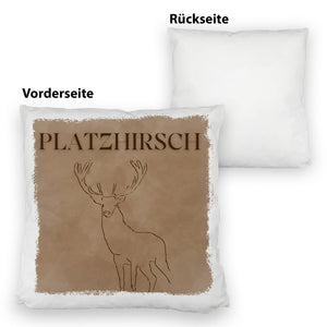 Hirsch Kissen mit Spruch Platzhirsch in braun