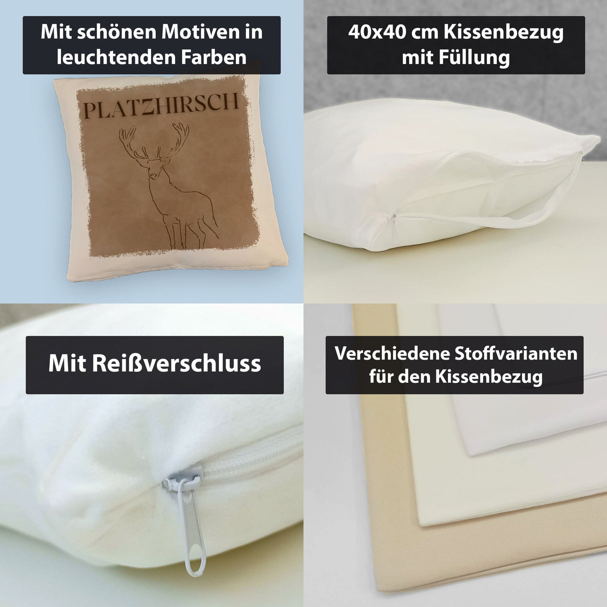Hirsch Kissen mit Spruch Platzhirsch in braun