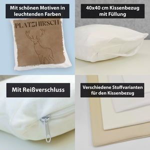Hirsch Kissen mit Spruch Platzhirsch in braun