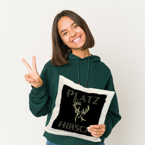 Hirsch Kissen mit Spruch Platzhirsch in braun