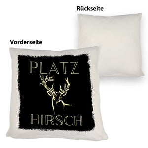 Hirsch Kissen mit Spruch Platzhirsch in braun