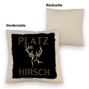 Hirsch Kissen mit Spruch Platzhirsch in braun