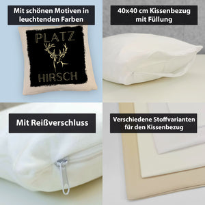 Hirsch Kissen mit Spruch Platzhirsch in braun