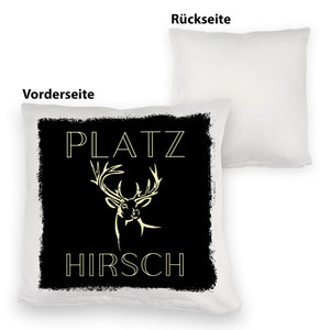 Hirsch Kissen mit Spruch Platzhirsch in braun