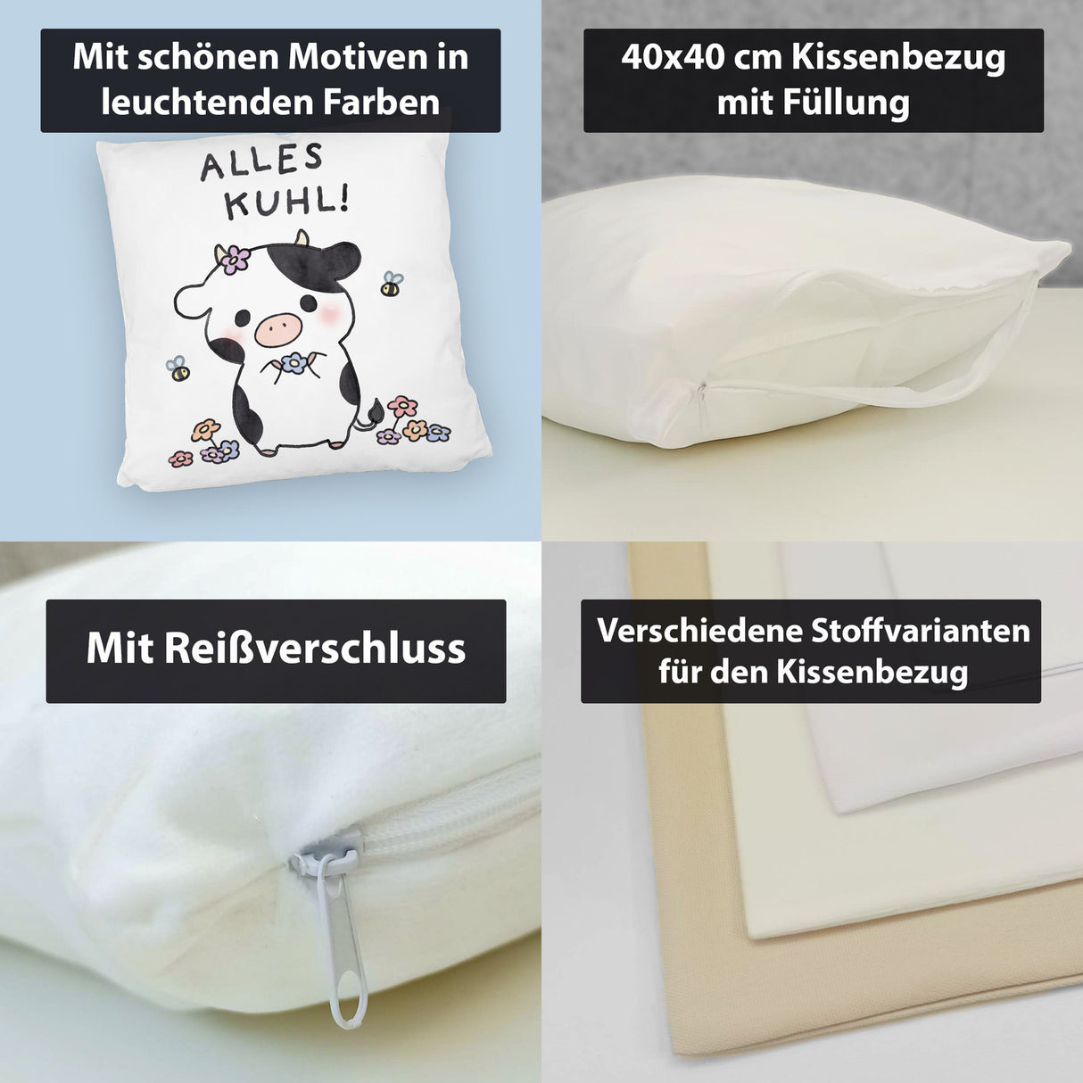 Kuh Kissen mit Spruch Alles Kuhl