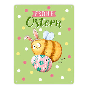 Pummel Biene Metallschild in 15x20 cm mit Spruch Frohe Ostern