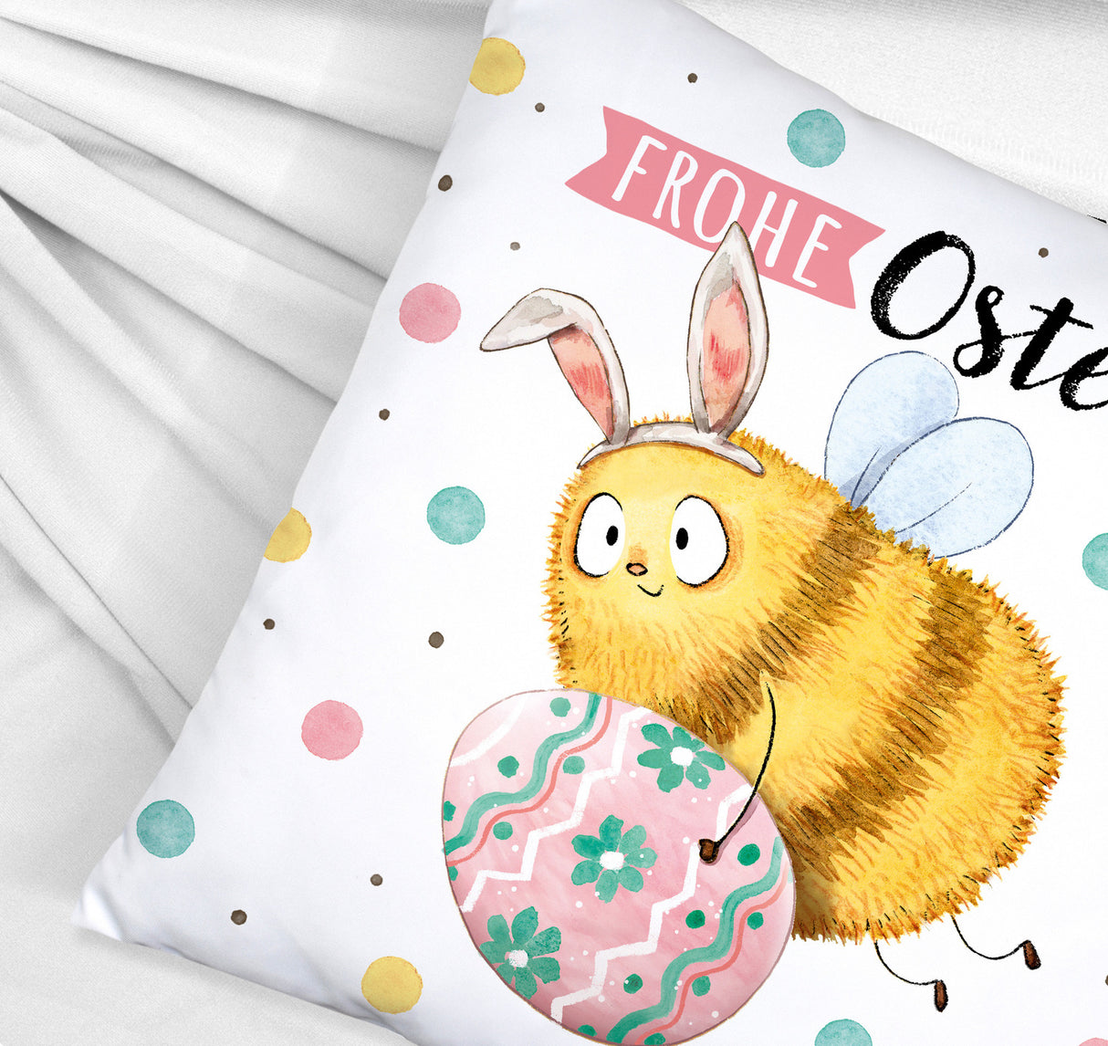 Pummel Biene Kissen mit Spruch Frohe Ostern