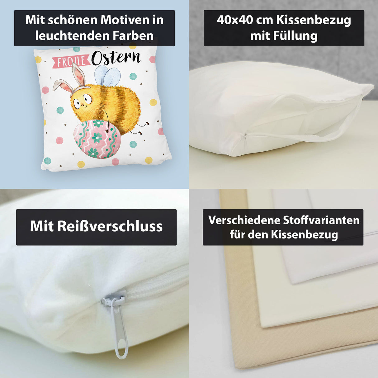 Pummel Biene Kissen mit Spruch Frohe Ostern