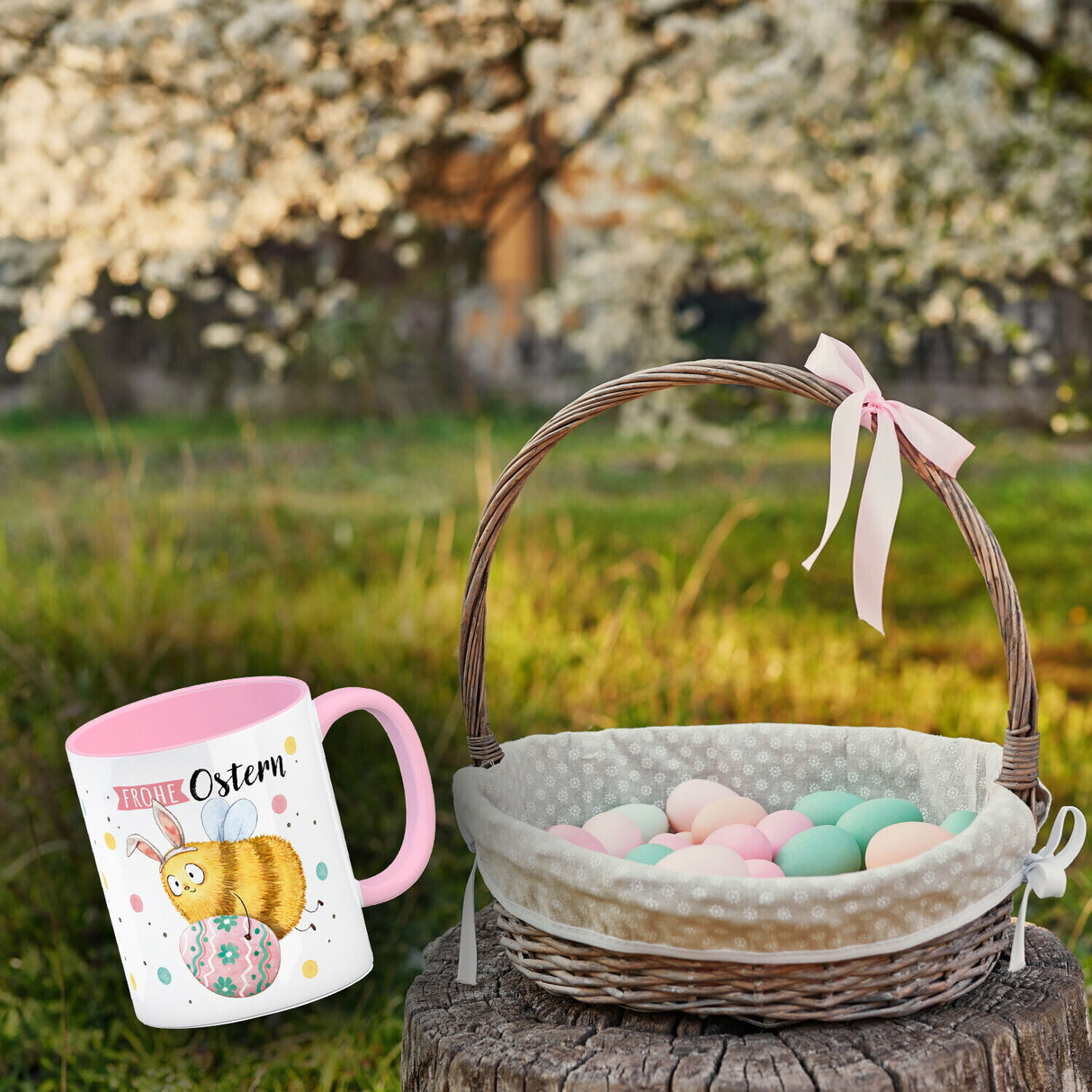 Pummel Biene Kaffeebecher mit Spruch Frohe Ostern