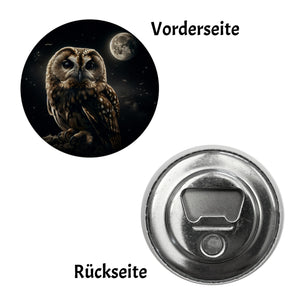 Eule bei Nacht Magnet rund