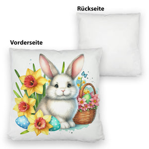 Osterhase neben Osterkorb Kissen