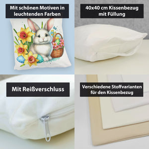 Osterhase neben Osterkorb Kissen