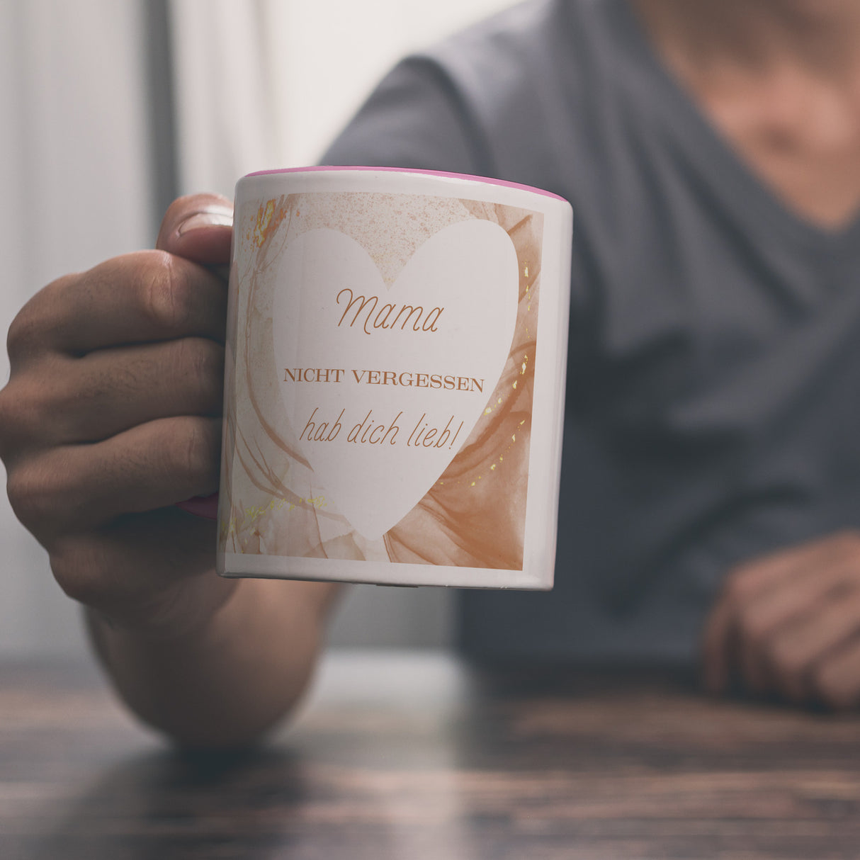 Herz Kaffeebecher mit Spruch Mama nicht vergessen ich hab dich lieb