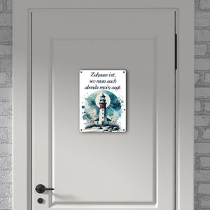 Leuchtturm Metallschild in 15x20 cm mit Spruch Zuhause ist, wo man auch abends moin sagt