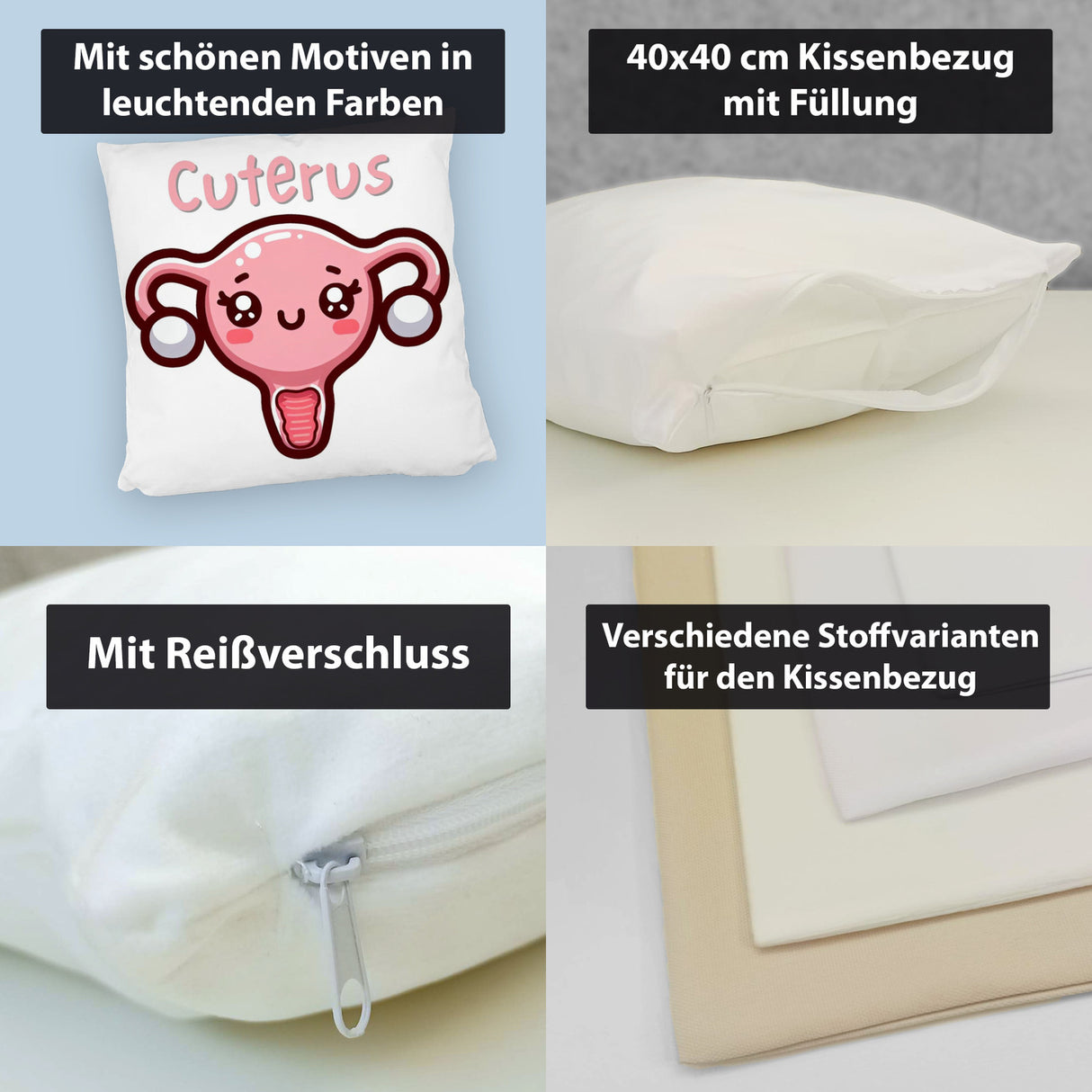 Gebärmutter Kawaii Kissen mit Spruch Cuterus
