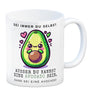 Avocado im Kawaii-Stil Kaffeebecher mit Spruch Sei du selbst oder Avocado