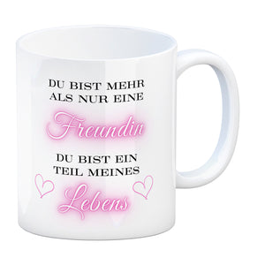 Herzen der Freundschaft Kaffeebecher mit Spruch Mehr als Freundin