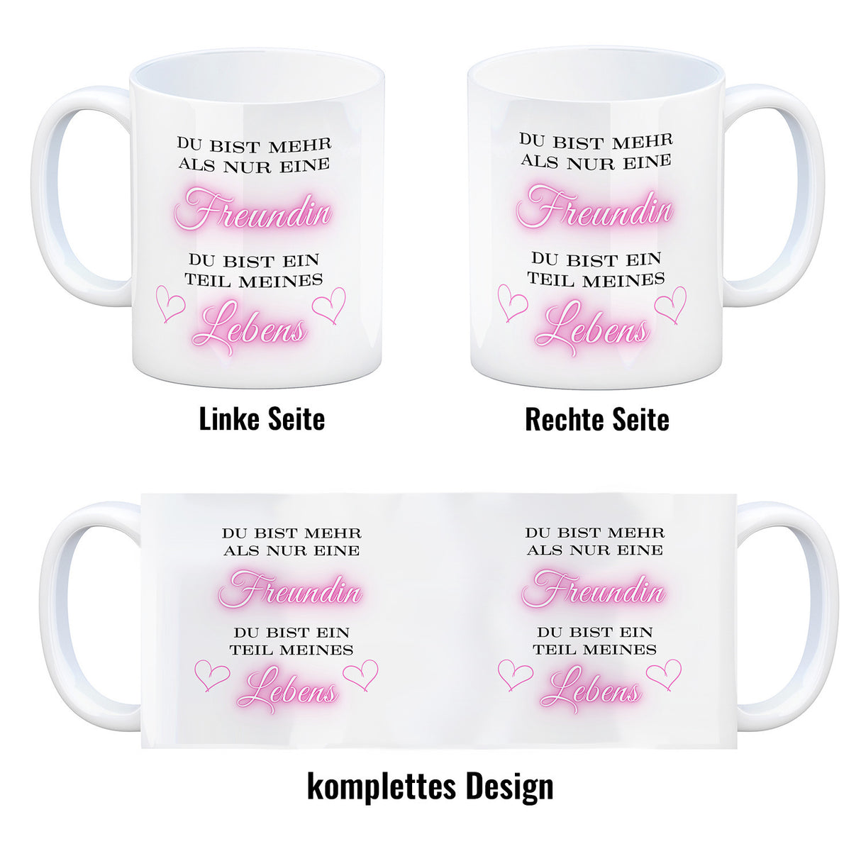 Herzen der Freundschaft Kaffeebecher mit Spruch Mehr als Freundin