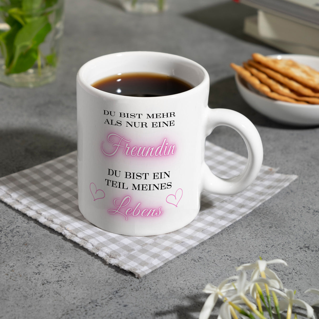 Herzen der Freundschaft Kaffeebecher mit Spruch Mehr als Freundin