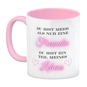 Herzen der Freundschaft Kaffeebecher mit Spruch Mehr als Freundin