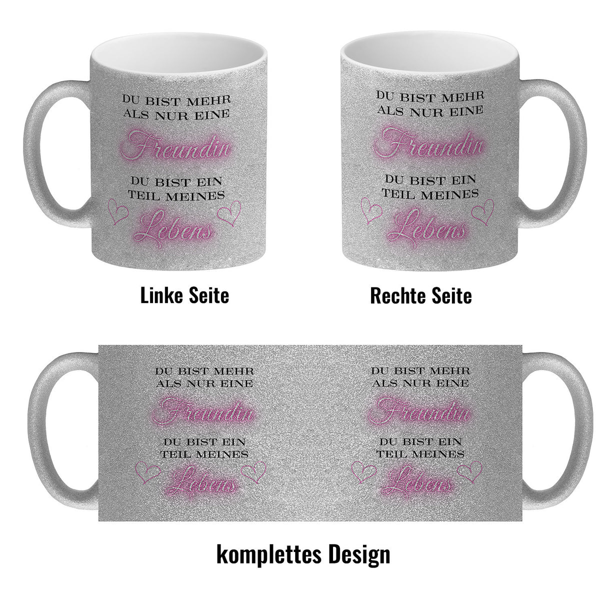 Herzen der Freundschaft Kaffeebecher mit Spruch Mehr als Freundin