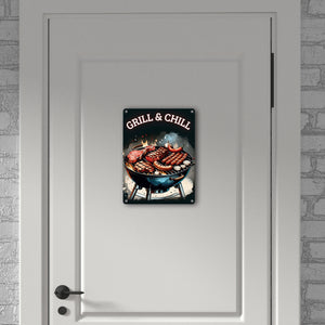 Grill Metallschild in 15x20 cm mit Spruch Grill und Chill