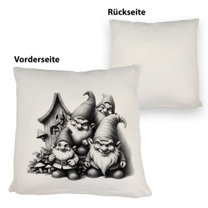 Freche Gartenzwerge mit kleinem Haus Kissen