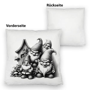 Freche Gartenzwerge mit kleinem Haus Kissen