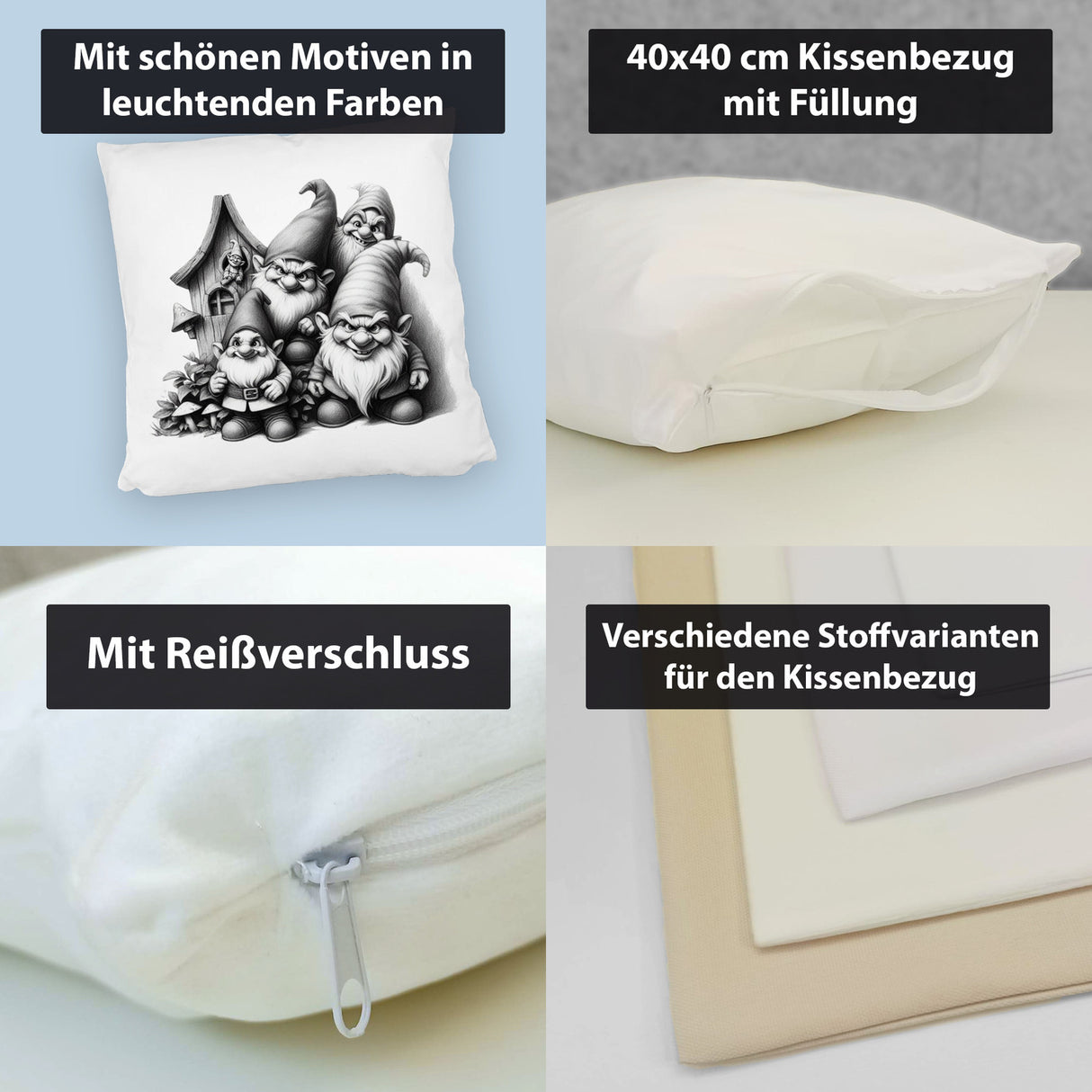 Freche Gartenzwerge mit kleinem Haus Kissen