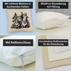 Freche Gartenzwerge mit kleinem Haus Kissen