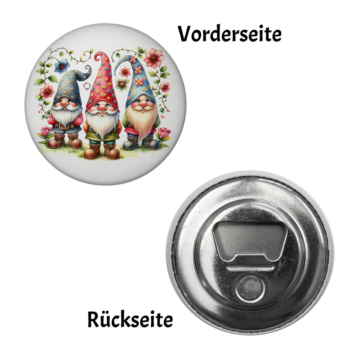 Gartenzwerge mit Blumen Magnet rund