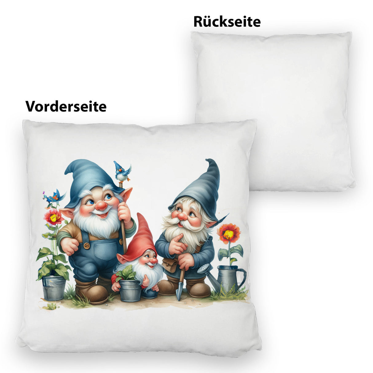 Drei lustige Gartenzwerge Kissen