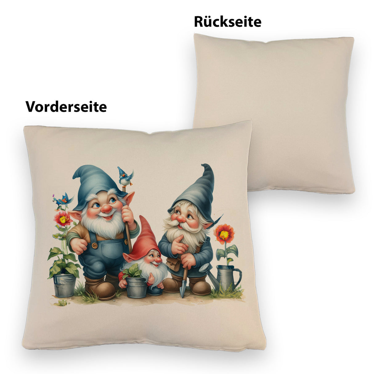 Drei lustige Gartenzwerge Kissen