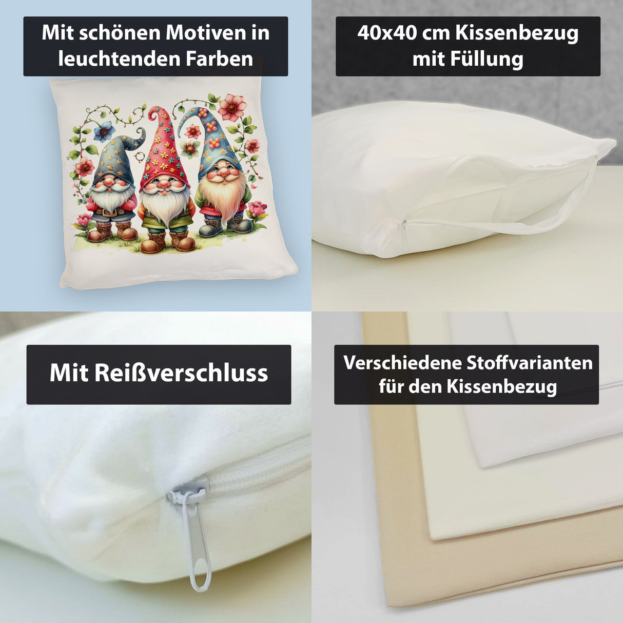 Drei lustige Gartenzwerge Kissen