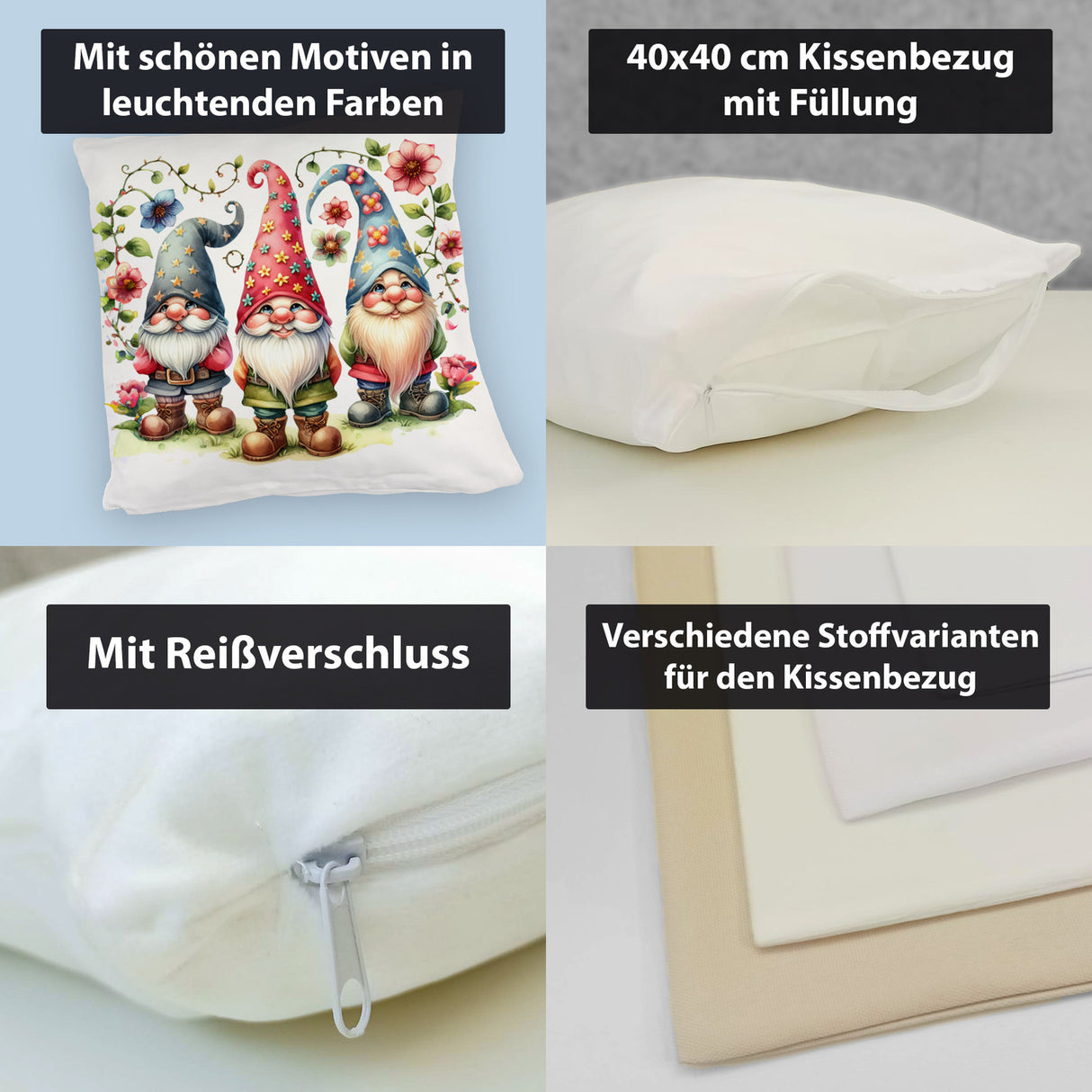 Drei lustige Gartenzwerge Kissen