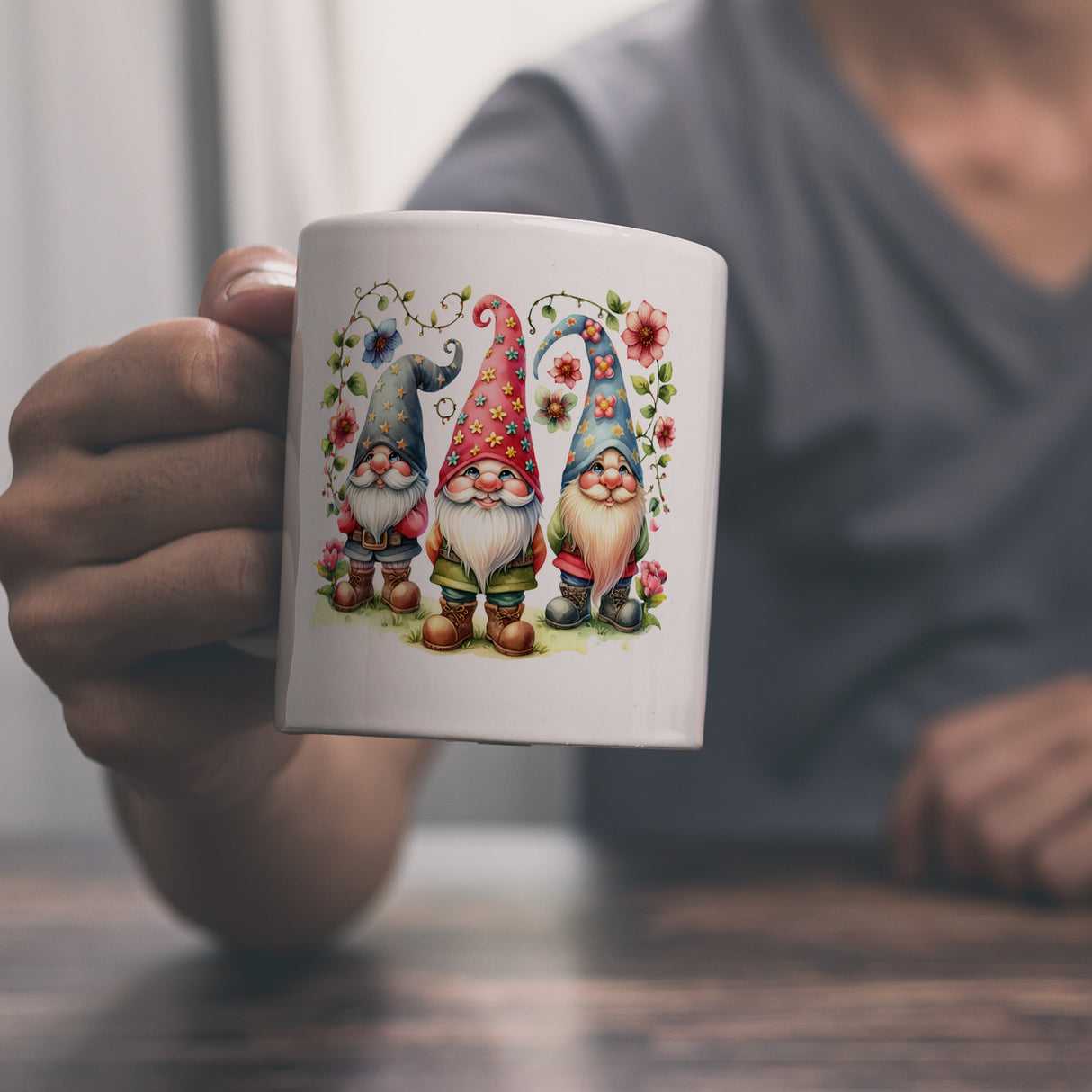 Gartenzwerge mit Blumen Kaffeebecher